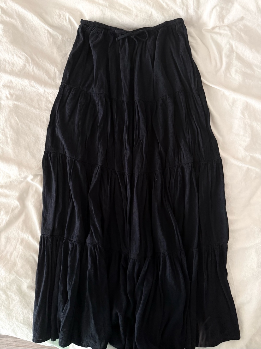 aerie Black Tiered Maxi Skirt with Drawstring Waist